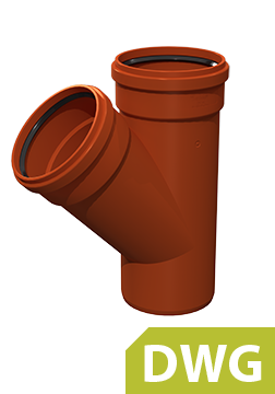 Trejgabals 45° tipveida rasējums DWG