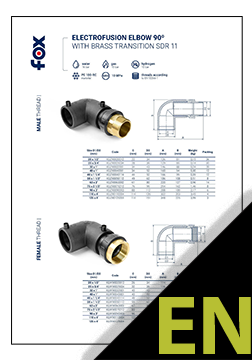 Electrofusion elbow with PE/BRASS transition 90° TDS ENG