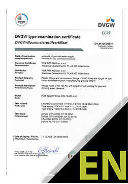 FOX Spigot Fittings DN 75-225 Certificate ENG