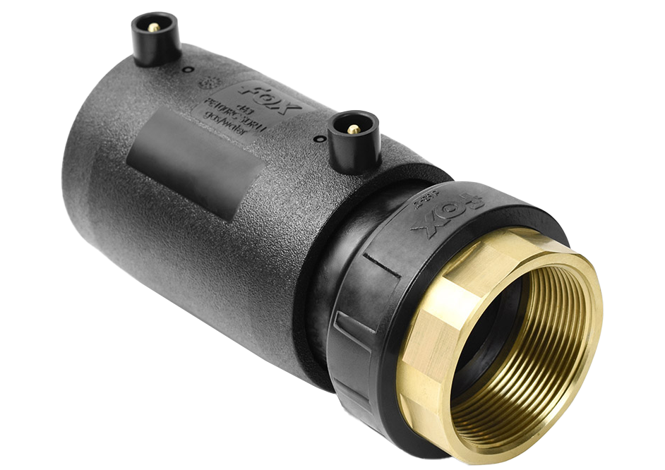 Electrofusion coupler with PE/BRASS transition