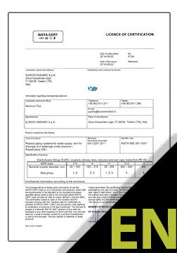 Electrofusion fittings EN 12201 Certificate ENG (INSTA-CERT)