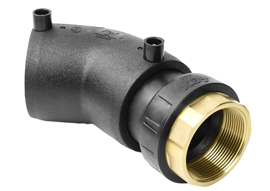 Electrofusion elbow with PE/BRASS transition 45°