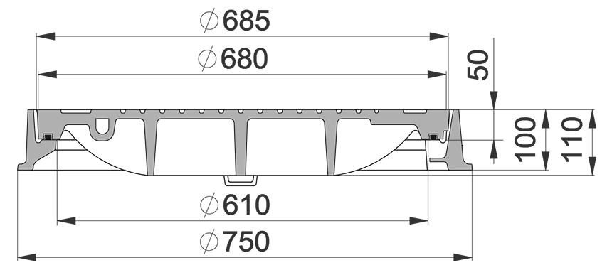 MEITOP DN610/750, E600 Stacionāra tipa apaļš rāmis un vāks